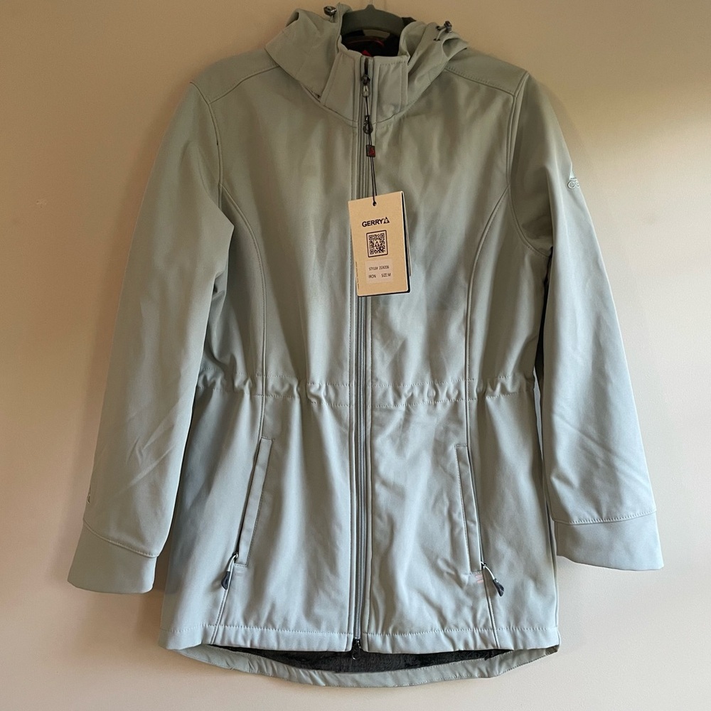 Gerry mint / sea foam colored soft shell long jacket
